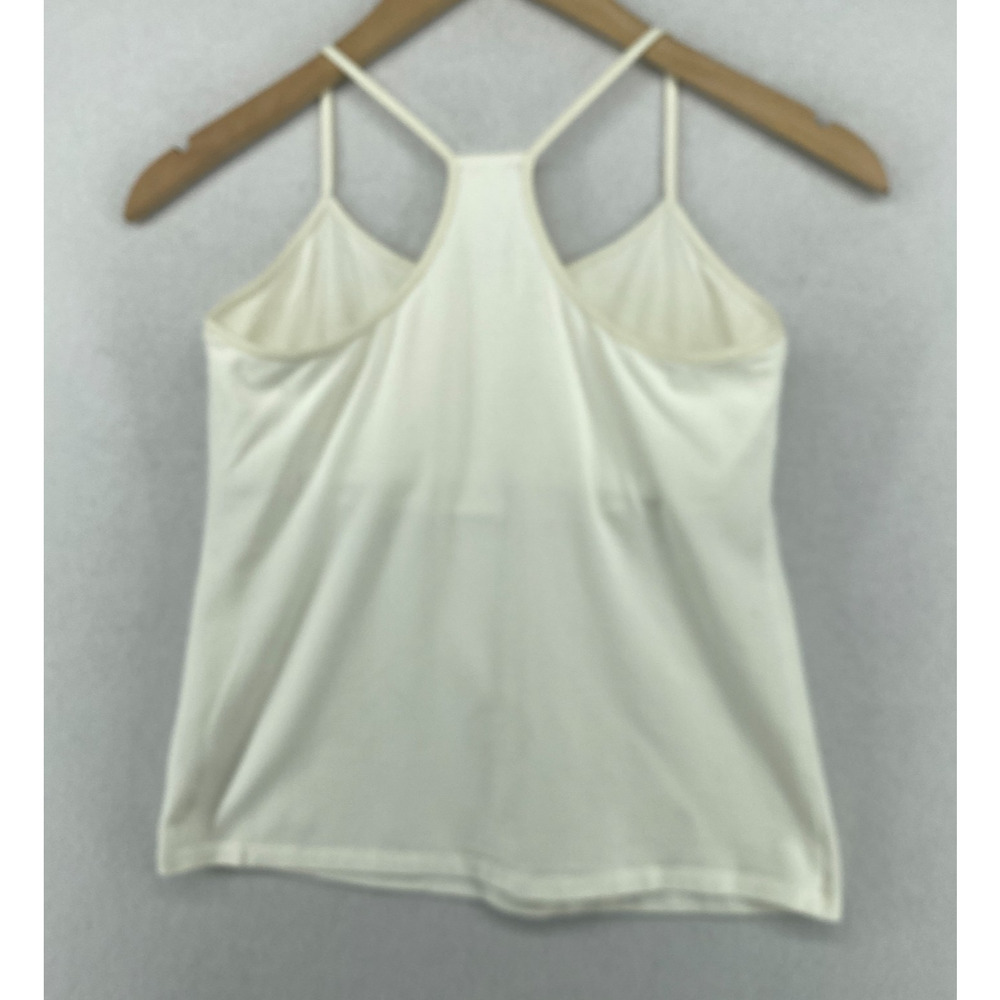 EILEEN FISHER Tank Top XS Organic Cotton Jersey Racerback Halter Shelf Bra Ivory - Picture 2 of 11